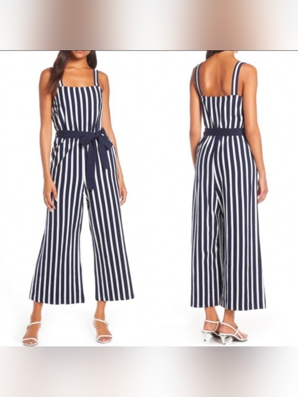 NWT JCrew Striped Square-Neck Wide-Leg Jumpsuit - Navy/White